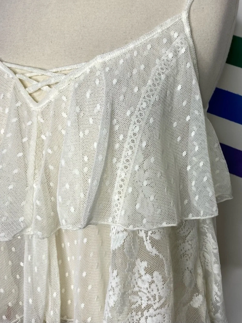 NEW Free People Sweet Escape Ivory Lace Tiered boho sheer Tank Top XS